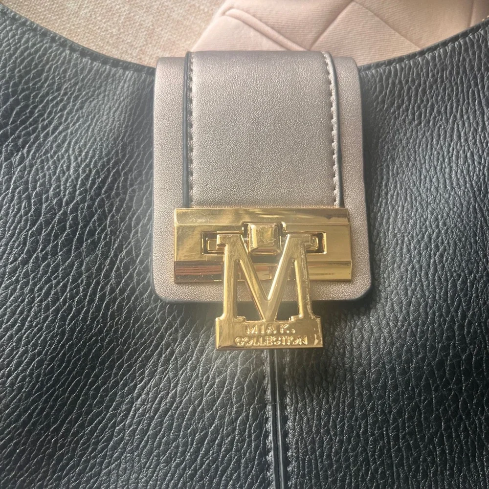 MIA K Collection Black Taupe Faux Leather Hobo Shoulder Bag Gold Hardware